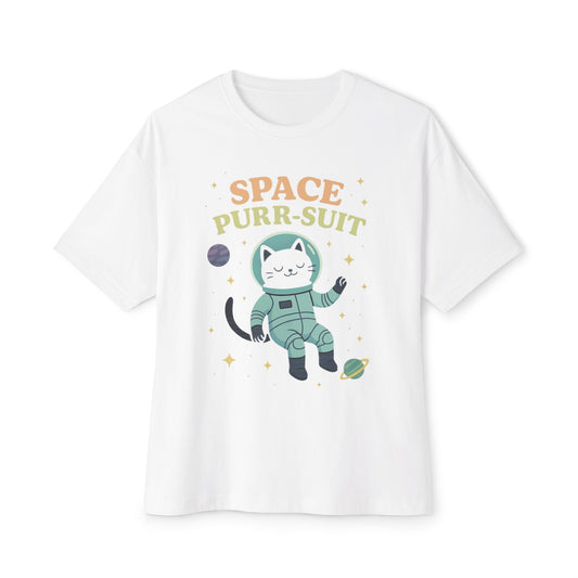 Cute Cat Space Oversized Tee | Unisex Cartoon Shirt | Casual Wear, Gift for Cat Lovers, Space Themed Apparel, Fun Graphic Tee